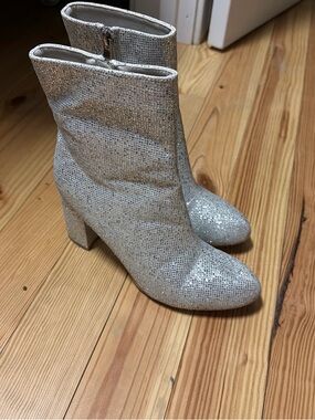 Sparkling Silver Women's Ankle Boots - Glam Block Heel